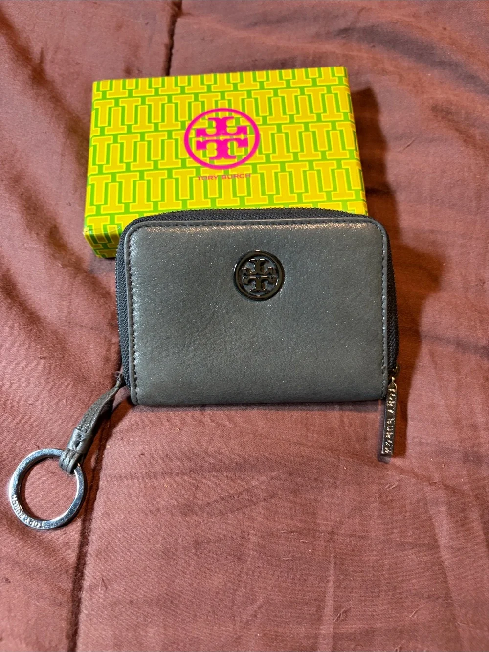 Shiny Dark Gray Wallet by Tory Burch Brand. Like New Condition!